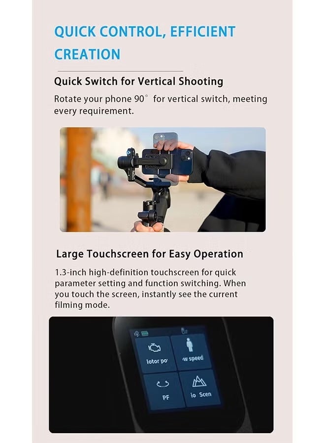 FeiyuTech SCORP Mini 3 Gimbal Stabilizer for Smartphone, Built-in AI Tracking Module & Cooling Fan, 2KG Payload 3-Axis Phone Gimbal with Integrated Grip Design, Gimbal Stabilizer for iPhone & Android - Image 2